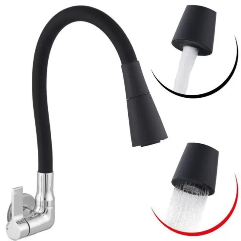 TORNEIRA PARA COZINHA DE PAREDE DUO PRETA CÓD 6405 - METAIS LEÃO